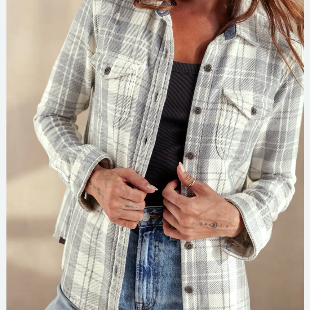 Outerknown Gray Striped Blanket Shirt